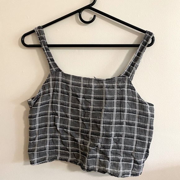 COTTON ON Plaid Gray Sleeveless Crop Top - Picture 1 of 5